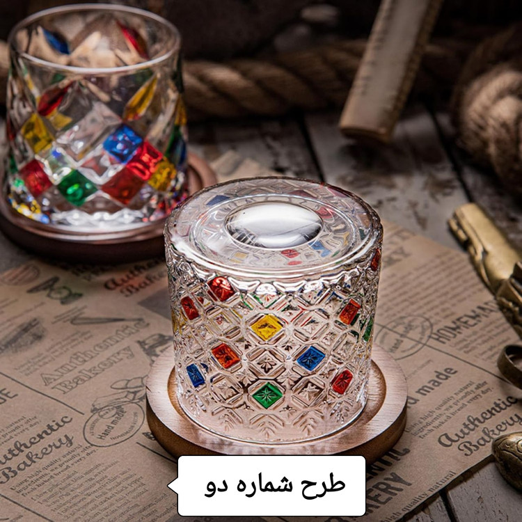 نیم لیوان کریستال رنگی چرخشی زیره بامبو