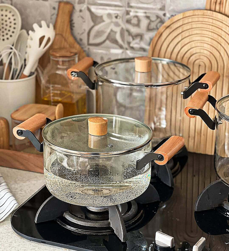 قابلمه پیرکس شعله مستقیم دسته چوبی وارداتی