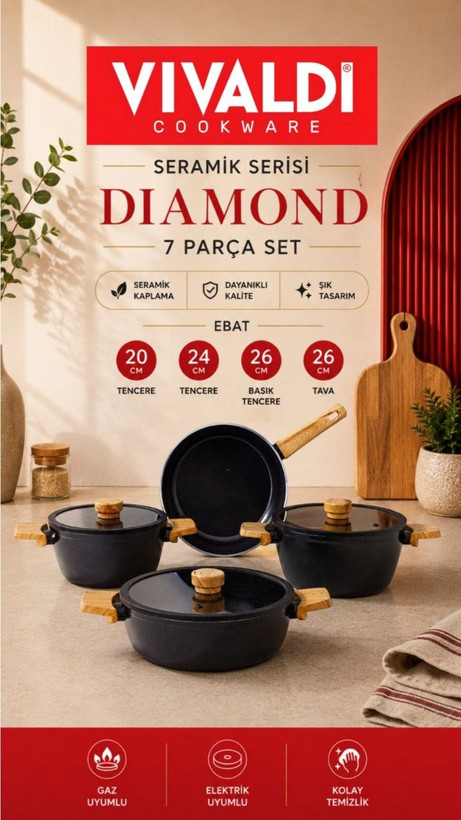 سرویس قابلمه هفت پارچه Diamond برند Vivaldi ترکیه