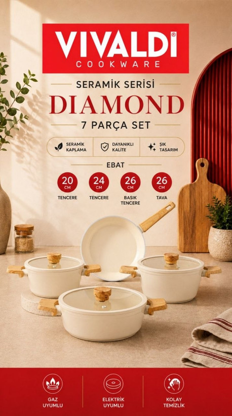 سرویس قابلمه هفت پارچه Diamond برند Vivaldi ترکیه