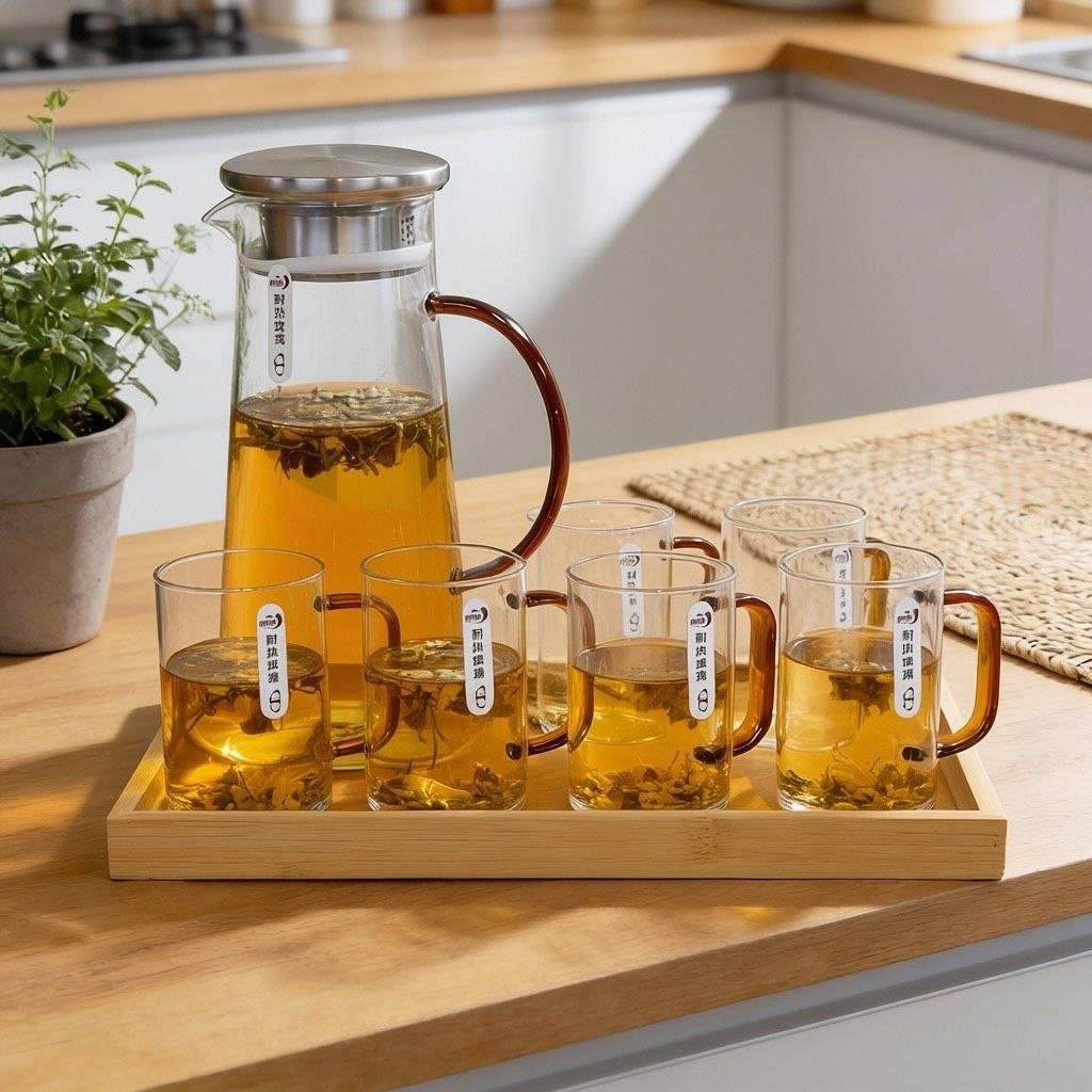 پارچ و لیوان و سینی هشت پارچه پیرکس برند Deli Glass وارداتی