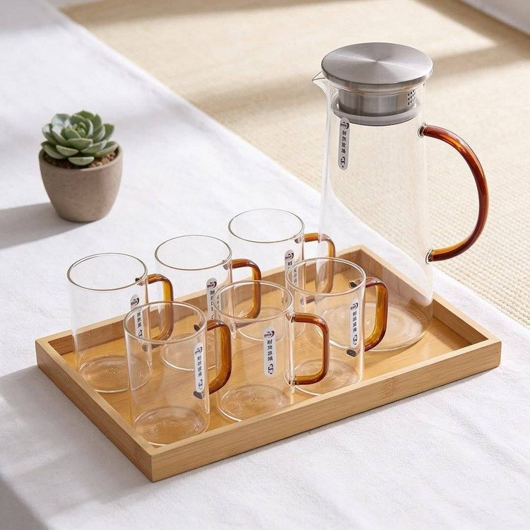 پارچ و لیوان و سینی هشت پارچه پیرکس برند Deli Glass وارداتی
