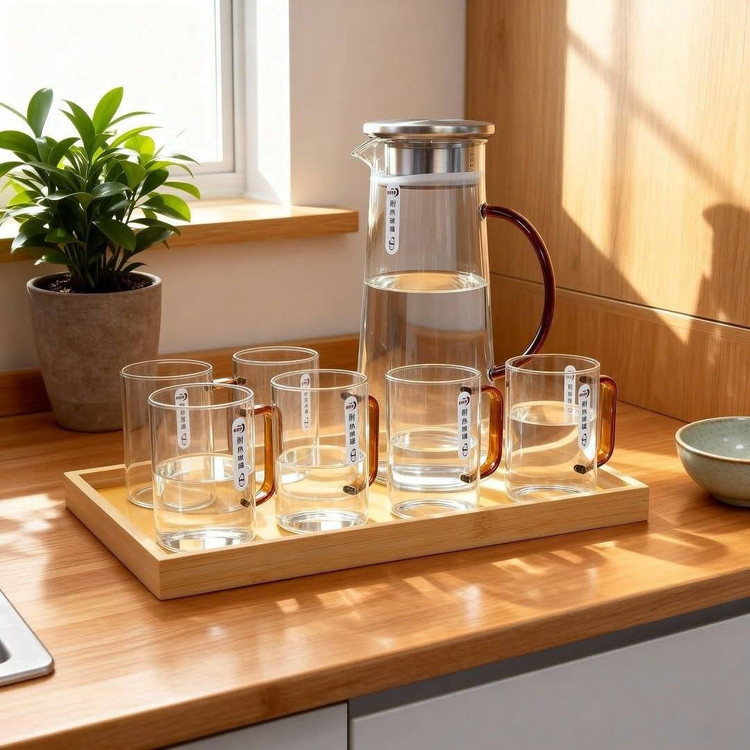 پارچ و لیوان و سینی هشت پارچه پیرکس برند Deli Glass وارداتی