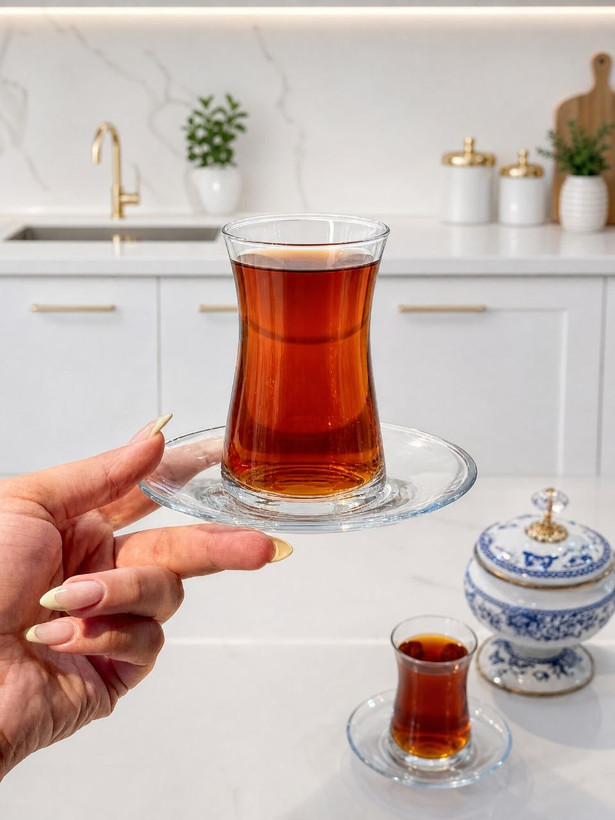استکان و نعلبکی کمر باریک Heybeli برند Paşabahçe ترکیه
