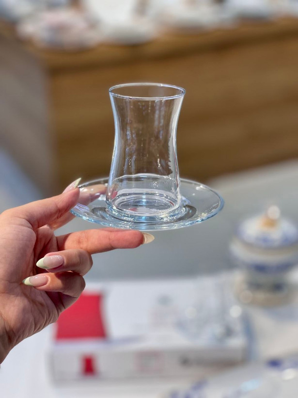 استکان و نعلبکی کمر باریک Heybeli برند Paşabahçe ترکیه