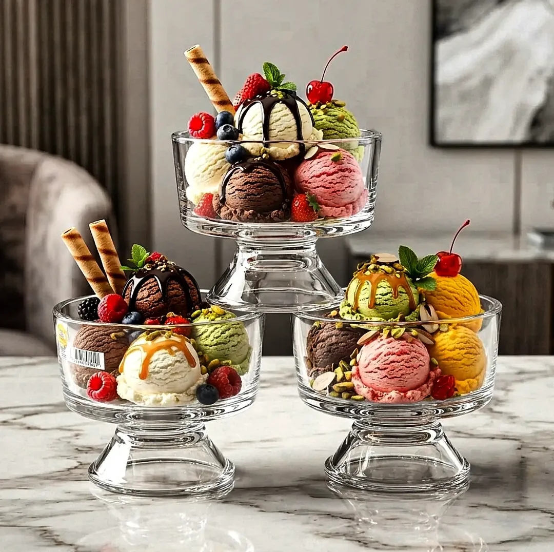دسر و بستنی خوری پایه کوتاه Cheerfulness برند Deli Glass وارداتی