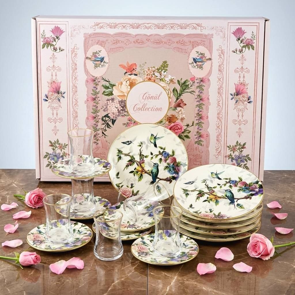 استکان و نعلبکی 18 پارچه طرح Flores برند gönül