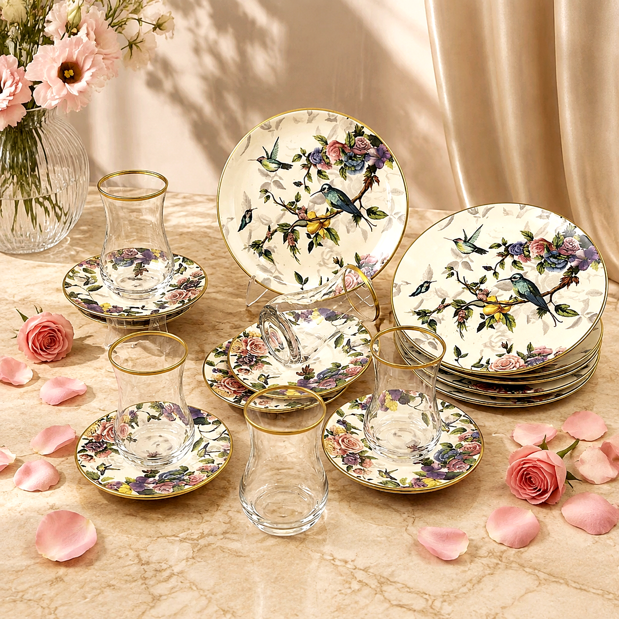 ست چایخوری 18 پارچه طرح Flores برند gönül وارداتی