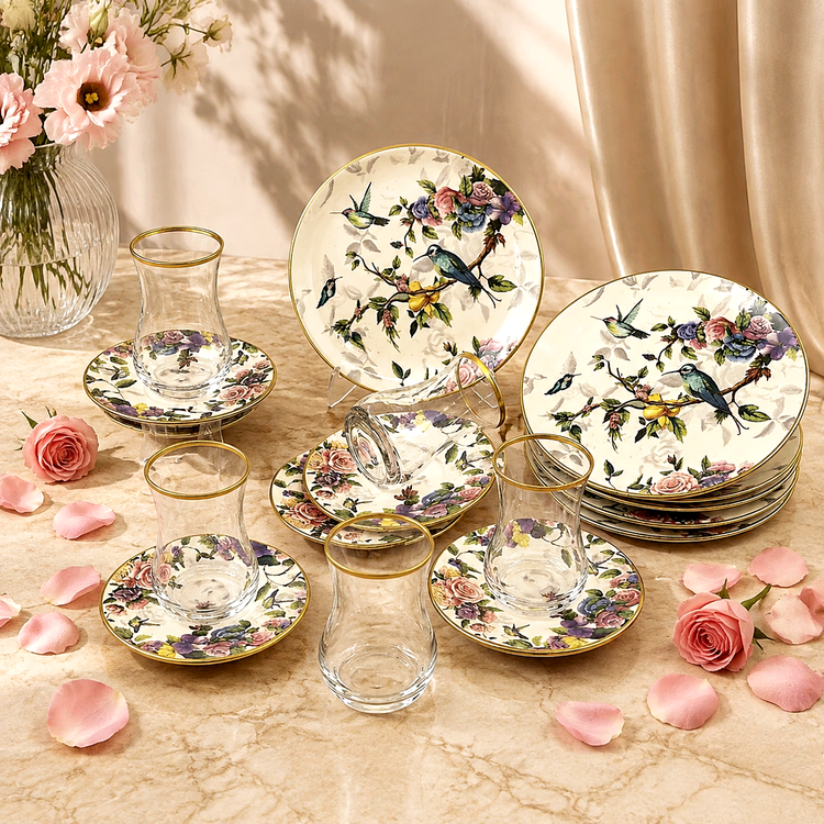 ست چایخوری 18 پارچه طرح Flores برند gönül وارداتی