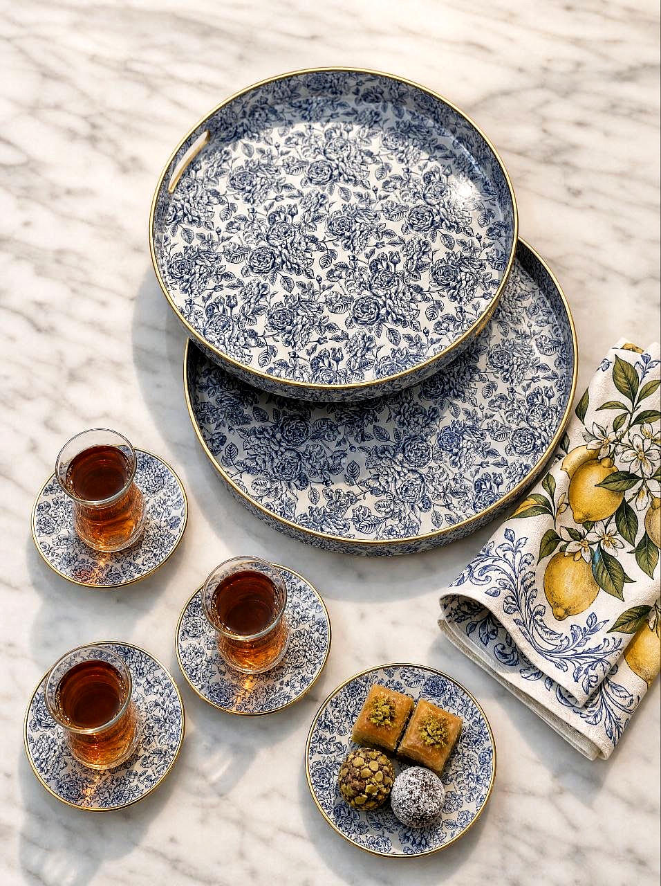 سینی پذیرایی و سرو 2 عددی  Blue spring وارداتی