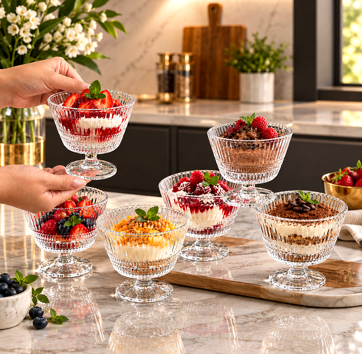 بستنی خوری شیاردار Blooming محصول Deli Glassوارداتی