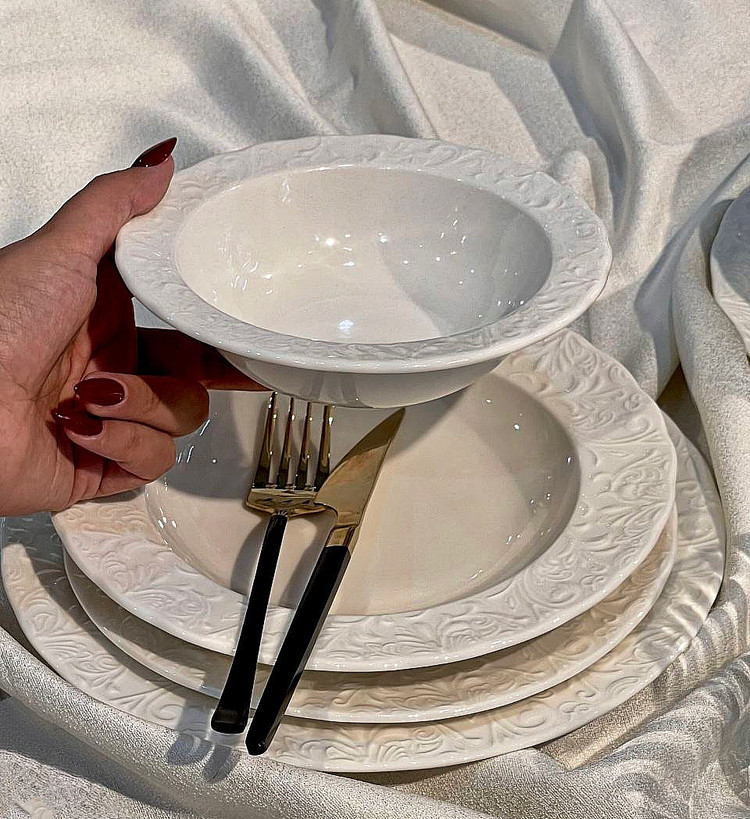 سرویس غذا خوری 24 پارچه 6 نفره گل برجسته Bahar محصول ترکیه